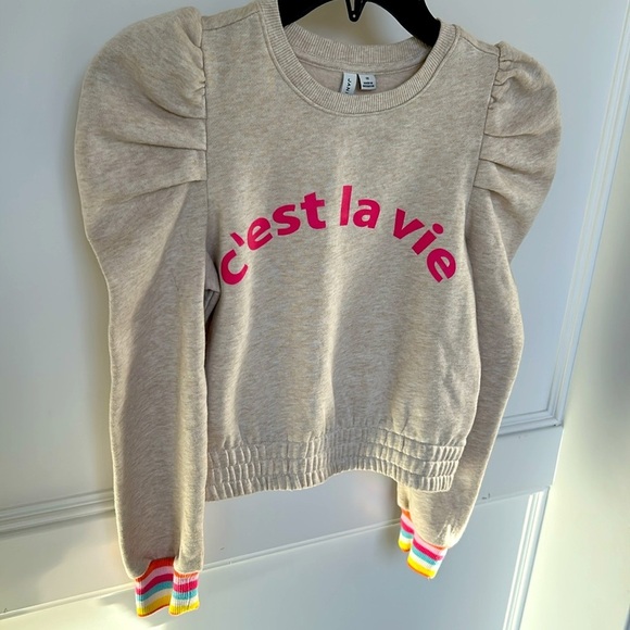 Janie and Jack girls Sweatshirt Crewneck C'est la vie eggnog Heather color 12 - Picture 3 of 9